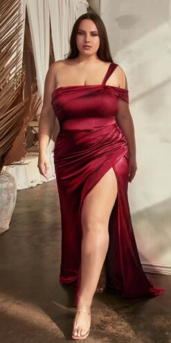 Ladivine CD327 Long One Shoulder Satin Draped Dress(Ladivine Cd327 Long One Shoulder Satin Draped Dress) -Discount Dress Shops CD327c burgundy