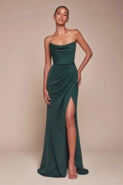 Ladivine CD355 Long Strapless Chiffon Scoop Neck Gown(Ladivine Cd355 Long Strapless Chiffon Scoop Neck Gown)