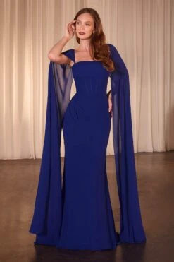 Ladivine CD356 Dress Fitted Chiffon With Long Cape Sleeves(Ladivine Cd356 Dress Fitted Chiffon With Long Cape Sleeves) -Discount Dress Shops CD356 ladivine ROYAL