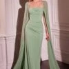 Ladivine CD356 Dress Fitted Chiffon With Long Cape Sleeves(Ladivine Cd356 Dress Fitted Chiffon With Long Cape Sleeves)