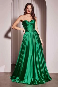 Ladivine CD378 Dress Strapless Satin A-Line Gown(Ladivine Cd378 Dress Strapless Satin A Line Gown) -Discount Dress Shops CD378 LADIVINE EMERALD