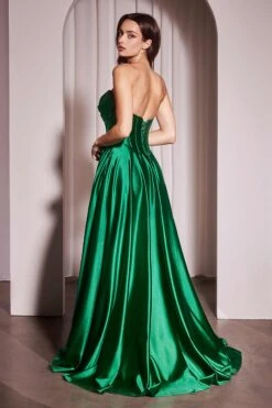 Ladivine CD378 Dress Strapless Satin A-Line Gown(Ladivine Cd378 Dress Strapless Satin A Line Gown) -Discount Dress Shops CD378 LADIVINE EMERALD BACK