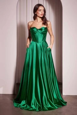 Ladivine CD378 Dress Strapless Satin A-Line Gown(Ladivine Cd378 Dress Strapless Satin A Line Gown) -Discount Dress Shops CD378 LADIVINE EMERALD SIDE