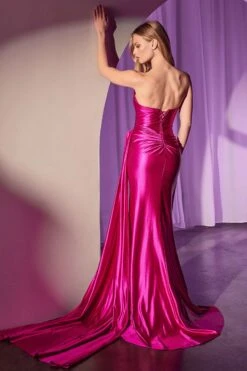 Ladivine CD379 Dress Strapless Fitted Structured Satin Gown(Ladivine Cd379 Dress Strapless Fitted Structured Satin Gown) -Discount Dress Shops CD379 FUCHSIA BACK