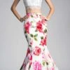 Cinderella Divine CD701L Long Printed Mermaid Skirt(Two Piece Prom Gown Lace White Top Printed Mermaid Skirt)