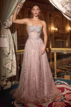 Ladivine CD724 Glitter A-Line Gown Strapless Sweetheart Crystal Beaded(Ladivine Cd724 Glitter A Line Gown Strapless Sweetheart Crystal Beaded) -Discount Dress Shops CD724 MAUVE FRONT