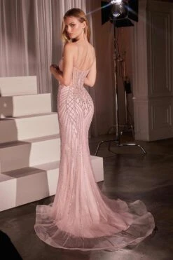Ladivine CD759 Embellished Fit & Flare Prom Dress(Ladivine Cd759 Embellished Fit Flare Prom Dress) -Discount Dress Shops CD759 ROSE PINK BACK