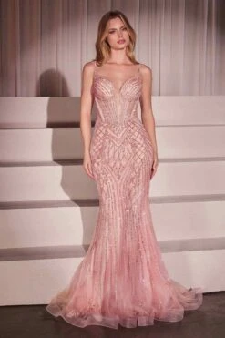 Ladivine CD759 Embellished Fit & Flare Prom Dress(Ladivine Cd759 Embellished Fit Flare Prom Dress) -Discount Dress Shops CD759 ROSE PINK FRONT