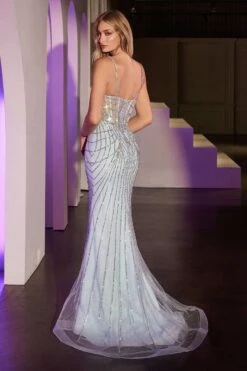 Ladivine CD766 Dress Fitted Pearl & Crystal Prom Gown(Ladivine Cd766 Dress Fitted Pearl Crystal Prom Gown) -Discount Dress Shops CD766 LT BLUE BACK