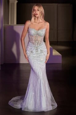 Ladivine CD766 Dress Fitted Pearl & Crystal Prom Gown(Ladivine Cd766 Dress Fitted Pearl Crystal Prom Gown) -Discount Dress Shops CD766 LT BLUE FRONT