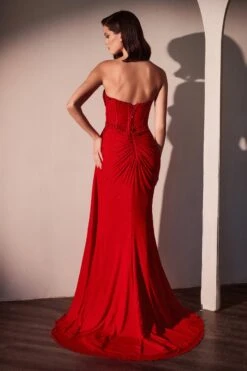 Ladivine CD770 Fitted Strapless Stretch Net Rhinestone Scattered Dress(Ladivine Cd770 Fitted Strapless Stretch Net Rhinestone Scattered Dress) -Discount Dress Shops CD770 RED BACK