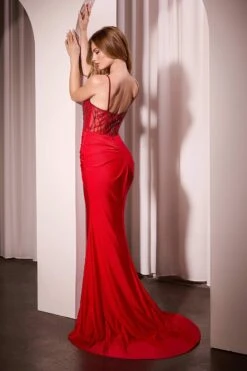 Ladivine CD779 Dress Fit & Flare Stretch Satin Crystal Embellished Gown(Ladivine Cd779 Dress Fit Flare Stretch Satin Crystal Embellished Gown) -Discount Dress Shops CD779 LADIVINE RED BACK