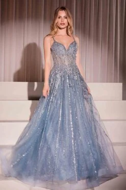 Ladivine CD786 Dress Crystal Embellished A-Line Tulle Gown(Ladivine Cd786 Dress Crystal Embellished A Line Tulle Gown) -Discount Dress Shops CD786 LADIVINE BLUE