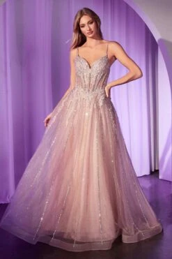 Ladivine CD786 Dress Crystal Embellished A-Line Tulle Gown(Ladivine Cd786 Dress Crystal Embellished A Line Tulle Gown) -Discount Dress Shops CD786 LADIVINE DUSTY ROSE