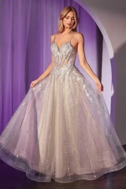 Ladivine CD786 Dress Crystal Embellished A-Line Tulle Gown(Ladivine Cd786 Dress Crystal Embellished A Line Tulle Gown) -Discount Dress Shops CD786 LADIVINE SILVER