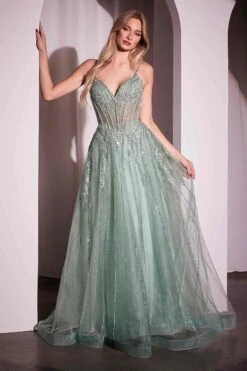 Ladivine CD786 Dress Crystal Embellished A-Line Tulle Gown(Ladivine Cd786 Dress Crystal Embellished A Line Tulle Gown)