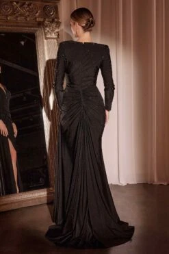 Ladivine CD788 Dress Long Sleeve Stretch Satin Embellished Gown(Ladivine Cd788 Dress Long Sleeve Stretch Satin Embellished Gown) -Discount Dress Shops CD788 ANDREA AND LEO BLACK BACK