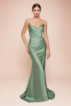 Ladivine CD791 Dress Strapless Stretch Satin Fitted Gown(Ladivine Cd791 Dress Strapless Stretch Satin Fitted Gown) -Discount Dress Shops CD791 LADIVINE DARK SAGE