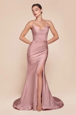 Ladivine CD791 Dress Strapless Stretch Satin Fitted Gown(Ladivine Cd791 Dress Strapless Stretch Satin Fitted Gown) -Discount Dress Shops CD791 LADIVINE DUSTY ROSE