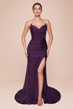 Ladivine CD791 Dress Strapless Stretch Satin Fitted Gown(Ladivine Cd791 Dress Strapless Stretch Satin Fitted Gown) -Discount Dress Shops CD791 LADIVINE EGGPLANT