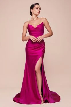 Ladivine CD791 Dress Strapless Stretch Satin Fitted Gown(Ladivine Cd791 Dress Strapless Stretch Satin Fitted Gown) -Discount Dress Shops CD791 LADIVINE MAGENTA