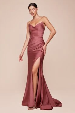 Ladivine CD791 Dress Strapless Stretch Satin Fitted Gown(Ladivine Cd791 Dress Strapless Stretch Satin Fitted Gown) -Discount Dress Shops CD791 LADIVINE SIENNA ROSE