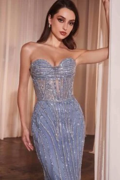 Ladivine CD794 Dress Strapless Sweetheart Crystal Fitted Gown(Ladivine Cd794 Dress Strapless Sweetheart Crystal Fitted Gown) -Discount Dress Shops CD794 DUSTYBLUE 1 1