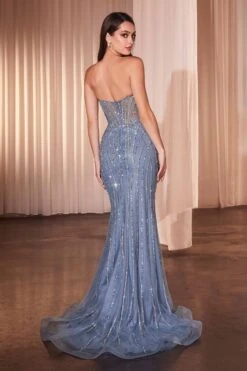 Ladivine CD794 Dress Strapless Sweetheart Crystal Fitted Gown(Ladivine Cd794 Dress Strapless Sweetheart Crystal Fitted Gown) -Discount Dress Shops CD794 DUSTYBLUE 2 1