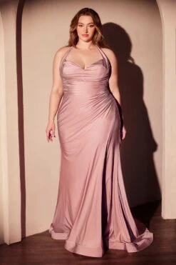 Ladivine CD796C Dress Stretch Satin Halter Fitted Curve Gown(Ladivine Cd796c Dress Stretch Satin Halter Fitted Curve Gown) -Discount Dress Shops CD796C LADIVINE DUSTY ROSE