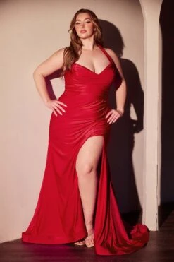 Ladivine CD796C Dress Stretch Satin Halter Fitted Curve Gown(Ladivine Cd796c Dress Stretch Satin Halter Fitted Curve Gown) -Discount Dress Shops CD796C LADIVINE RED