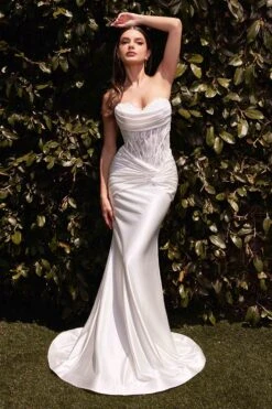Ladivine CD797W Dress Strapless Sweetheart Satin Wedding Gown(Ladivine Cd797w Dress Strapless Sweetheart Satin Wedding Gown)