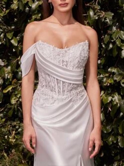 CLEARANCE - Ladivine CD804W Dress Lace Satin Fit & Flare Bridal Gown (Size 16)(Clearance Ladivine Cd804w Dress Lace Satin Fit Flare Bridal Gown Size 16) -Discount Dress Shops CD804W OFF WHITE 1