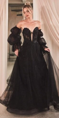 Ladivine CD830 Long Strapless Ball Gown With Removable Sleeves(Ladivine Cd830 Long Strapless Ball Gown With Removable Sleeves)