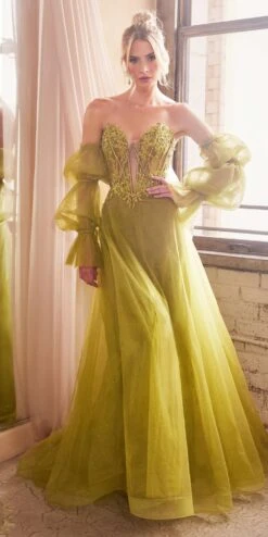 Ladivine CD830 Long Strapless Ball Gown With Removable Sleeves(Ladivine Cd830 Long Strapless Ball Gown With Removable Sleeves) -Discount Dress Shops CD830 greenery 1