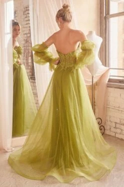 Ladivine CD830 Long Strapless Ball Gown With Removable Sleeves(Ladivine Cd830 Long Strapless Ball Gown With Removable Sleeves) -Discount Dress Shops CD830 greenery 2