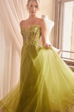 Ladivine CD830 Long Strapless Ball Gown With Removable Sleeves(Ladivine Cd830 Long Strapless Ball Gown With Removable Sleeves) -Discount Dress Shops CD830 greenery 3