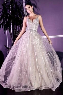 Cinderella Divine CD940 Stunning A-Line Ball Gown Glitter Tulle Long V-back(Stunning Platinum A Line Ball Gown Glitter Tulle Long V Back) -Discount Dress Shops CD940