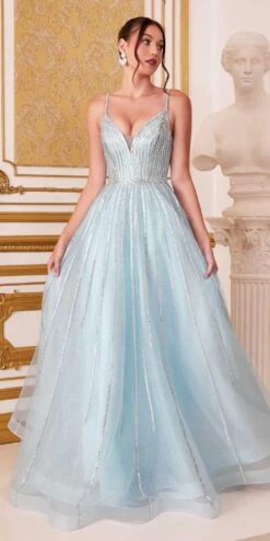 Cinderella Divine CD940 Stunning A-Line Ball Gown Glitter Tulle Long V-back(Stunning Platinum A Line Ball Gown Glitter Tulle Long V Back)