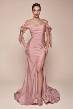 Ladivine CD943 Fitted Stretch Jersey Long Formal Dress Off Shoulder(Ladivine Cd943 Fitted Stretch Jersey Long Formal Dress Off Shoulder 1)