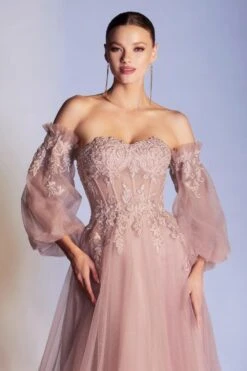Cinderella Divine CD948 Princess-Like A-Line Tulle Gown Removable Blouson Sleeves(Princess Like Dusty Rose A Line Tulle Gown Removable Blouson Sleeves) -Discount Dress Shops CD948 cinderella divine dusty rose zoom
