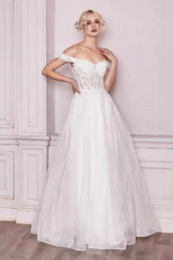 Cinderella Divine CD961W Long Lace Off The Shoulder Bridal Gown(Long Lace Off The Shoulder Bridal Gown By Cinderella Divine Cd961w) -Discount Dress Shops CD961W 2