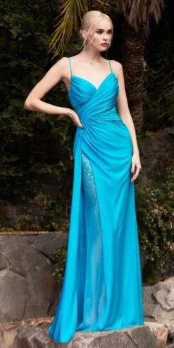 Cinderella Divine CDS410 Stretch Gathered Floor Length Rhinestone Dress(Stretch Gathered Floor Length Rhinestone Dress By Cinderella Divine Cds410)