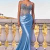 Ladivine CDS538 Dress Strapless Beaded Bodice & Satin Skirt Fitted Gown(Ladivine Cds538 Dress Strapless Beaded Bodice Satin Skirt Fitted Gown)