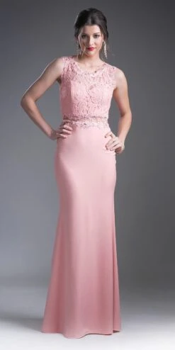 Cinderella Divine CF115 Long Lace Bodice Stretch Knit Sheath Dress Sleeveless(Long Lace Bodice Stretch Knit Sheath Dress Mint Sleeveless) -Discount Dress Shops CF115 cinderella divine blush