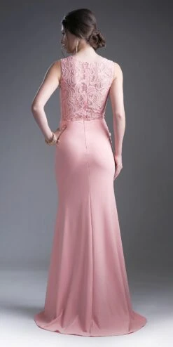 Cinderella Divine CF115 Long Lace Bodice Stretch Knit Sheath Dress Sleeveless(Long Lace Bodice Stretch Knit Sheath Dress Mint Sleeveless) -Discount Dress Shops CF115 cinderella divine blush back
