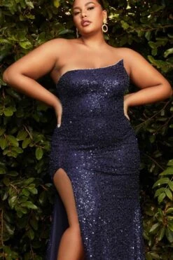 Cinderella Divine CH165C Long Strapless Asymmetrical Fitted Sequin Gown(Long Strapless Asymmetrical Fitted Sequin Gown By Cinderella Divine Ch165c) -Discount Dress Shops CH165 cinderella divine navy blue plus df90183f 0bd5 4716 8b7a cefb15086c56
