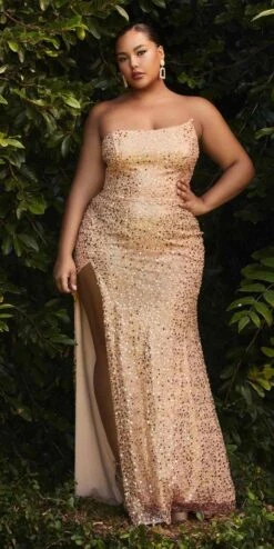 Cinderella Divine CH165C Long Strapless Asymmetrical Fitted Sequin Gown(Long Strapless Asymmetrical Fitted Sequin Gown By Cinderella Divine Ch165c) -Discount Dress Shops CH165 cinderella divine rose gold