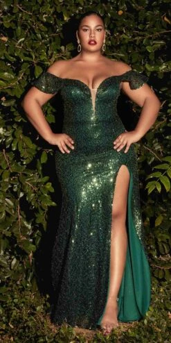 Cinderella Divine CH167C Long Off The Shoulder Sequins Dress With Slit(Long Off The Shoulder Sequins Dress With Slit By Cinderella Divine Ch167c) -Discount Dress Shops CH167C emerald b6a3b448 4a0e 4845 99c6 ddf507f291a5