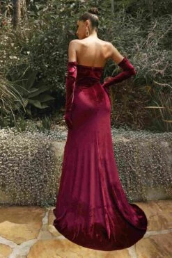 Cinderella Divine CH176 Vintage Velvet Hollywood Strapless Fitted Gown(Cinderella Divine Ch176 Vintage Velvet Hollywood Strapless Fitted Gown) -Discount Dress Shops CH176 cinderella divine burgundy back
