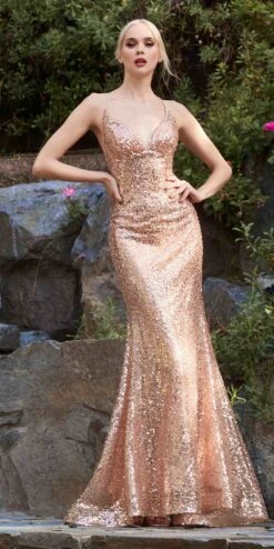 Cinderella Divine CH235 Long Fitted Formal Sequins Gown(Long Fitted Formal Sequins Gown By Cinderella Divine Ch235) -Discount Dress Shops CH235 gold
